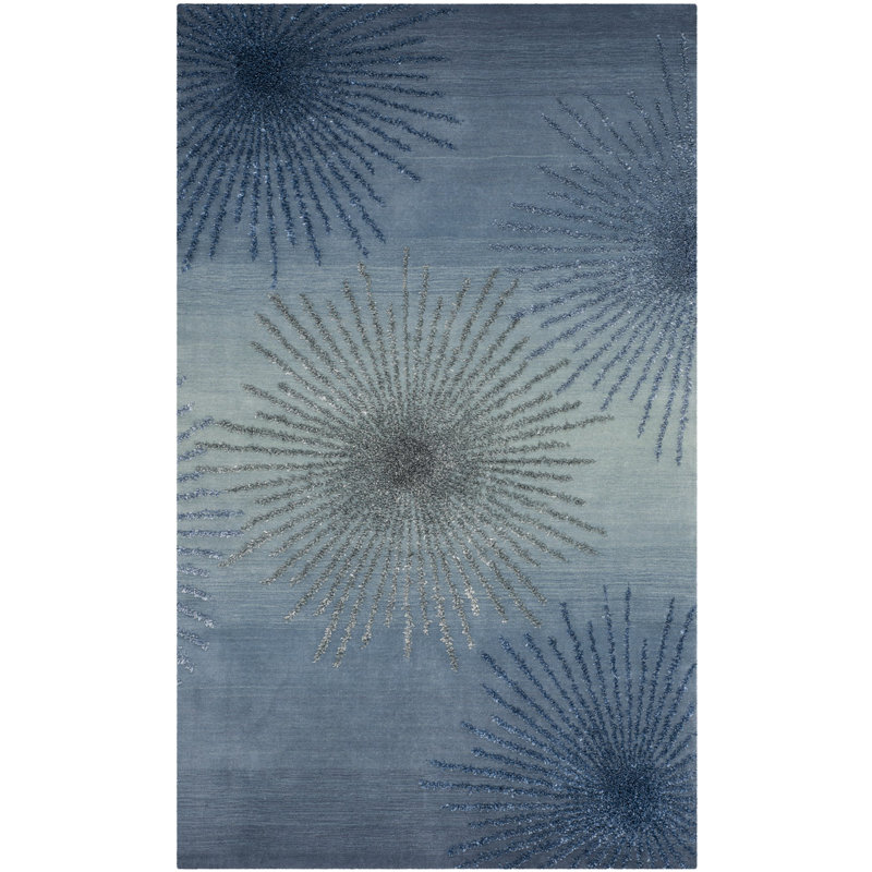 Tapis gris / bleu en laine touffeté à la main Amier, Rectangle 5 pi x 8 pi