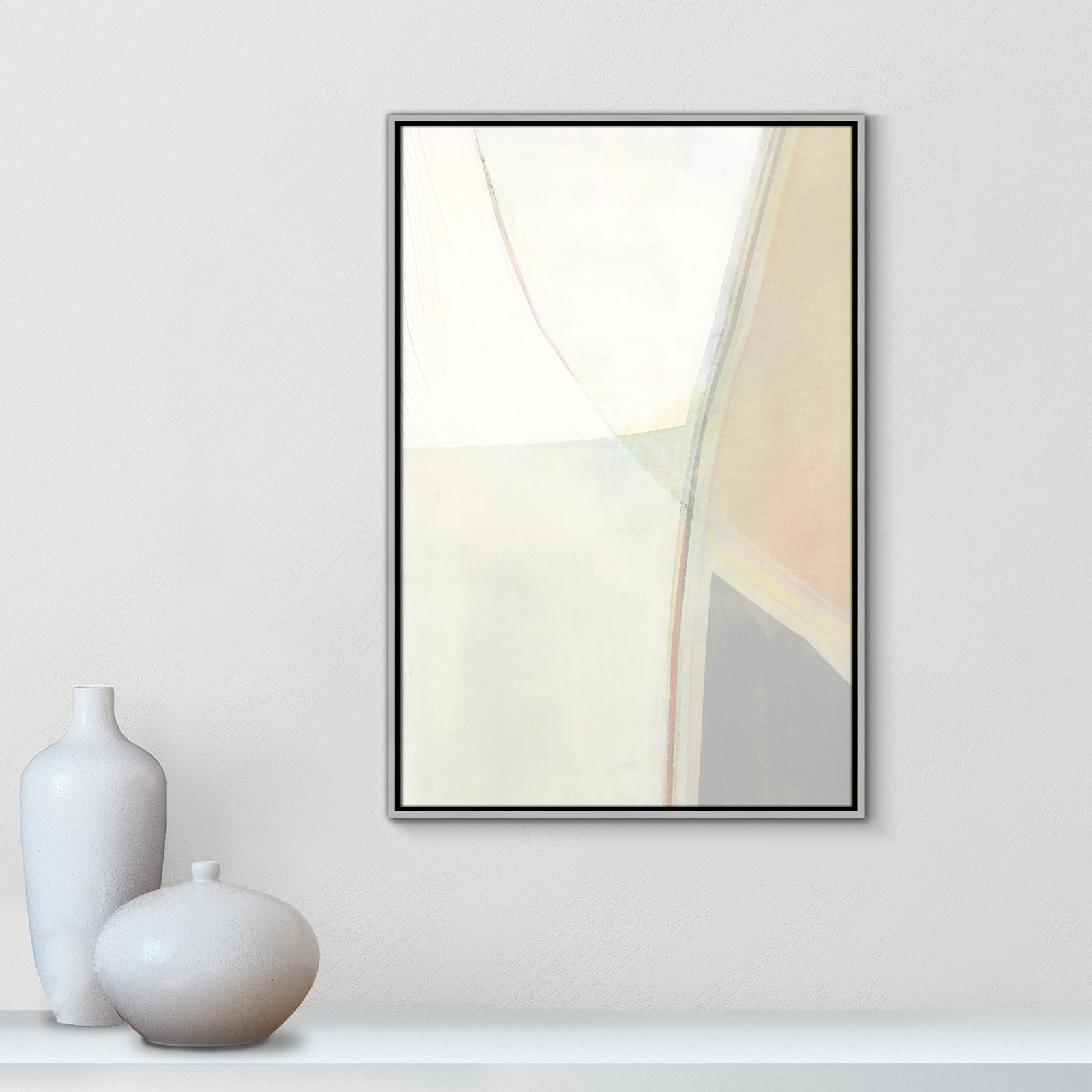 Alexandria "In Neutral II" Painting by Cartissi, 37.5" H x 25.5" W x 2" D, Silver Framed Canvas