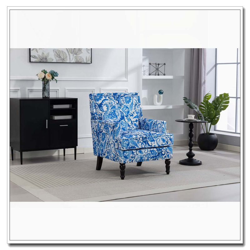 Chaise d'appoint rembourrée, Rayures bleues et blanches