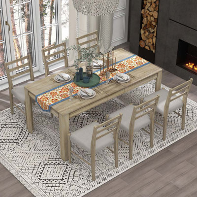 Table extensible avec rallonge 12 po et 2 tiroirs, 6 chaises de salle à manger avec coussin moelleux