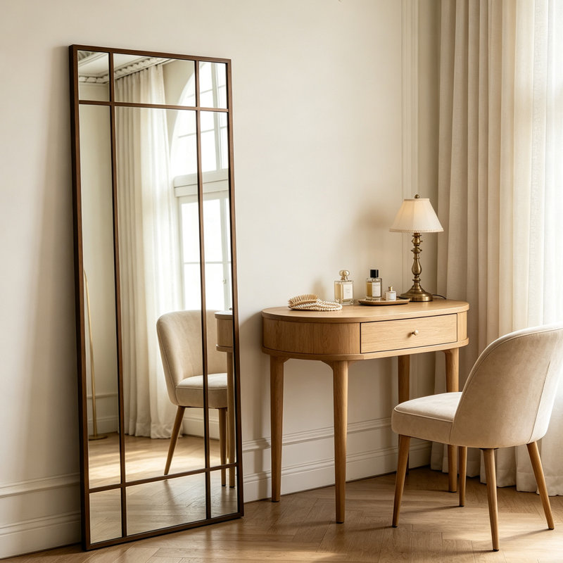 Windowpane Grid Full‑Length Mirror, Bronze