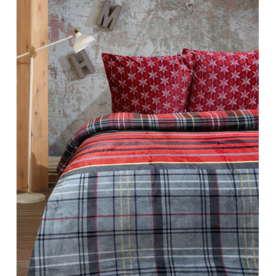 Mari Reversible Bed Linen Winter Teddy Plush Red/Grey