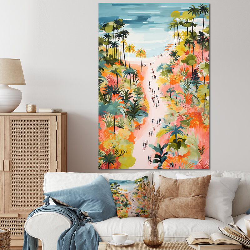 Scène de plage côtière, paradis en couleur pastel I - plage, art mural, Toile tendue, H 40 po x l 30 po