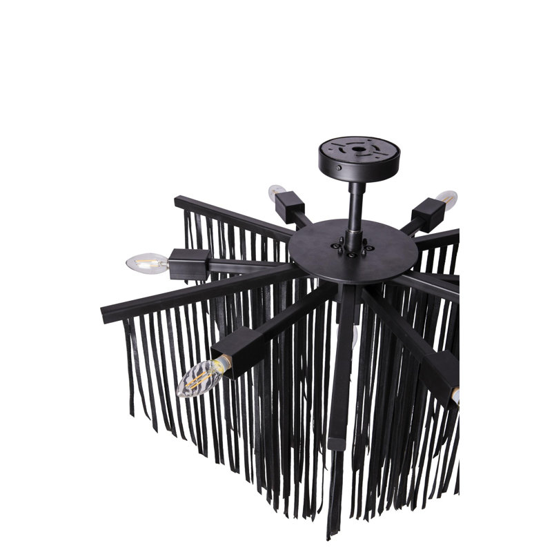 Small Leather Fringe Chandelier, Black