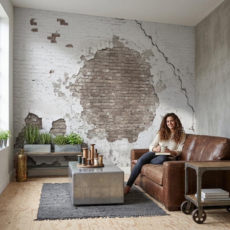 Papier peint Brick, 160 po x 108 po, Peler et coller