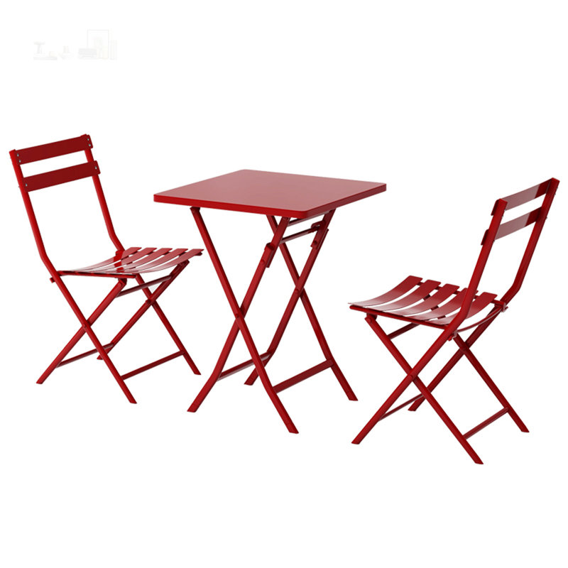 Ensemble bistro 3 pièces avec chaises pliantes et table carrée - Assemblage zéro, structure en métal résistant à la rouille, capacité de 330 lb pour le balcon / jardin