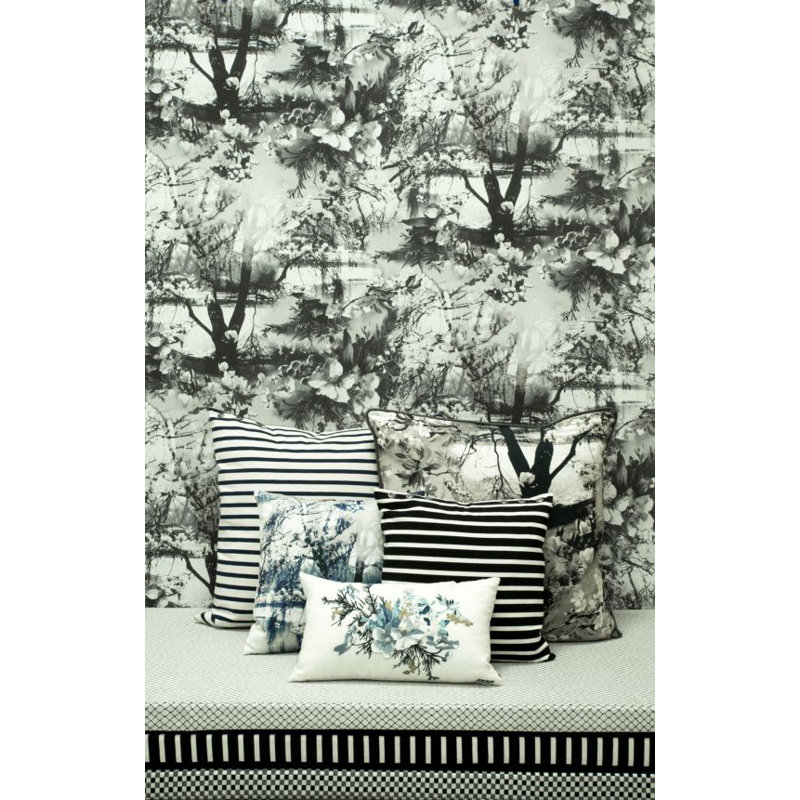 Les Papiers Floral Wallpaper Double Roll, Ecru/Noir