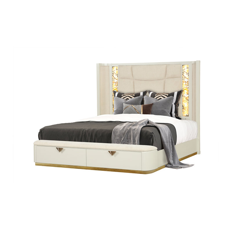 Ensemble de chambre à coucher rembourrée Zimran, Très grand lit, 5 Pcs: Dresser, Mirror, Bed, Nightstand, Chest