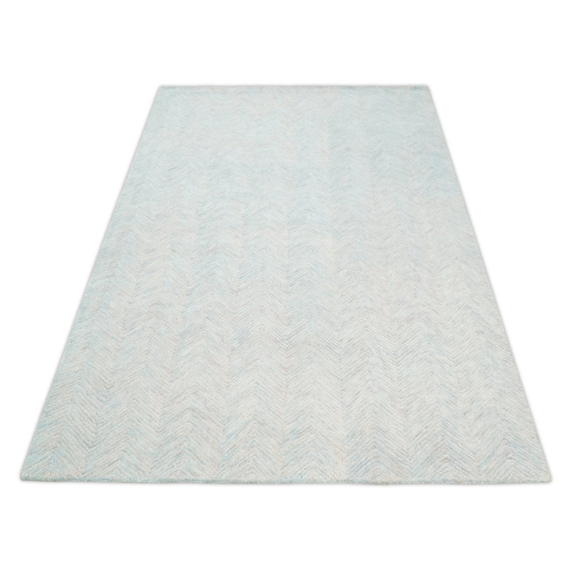 Tapis gris / ivoire en laine touffeté à la main, Rectangulaire 8 pi x 10 pi