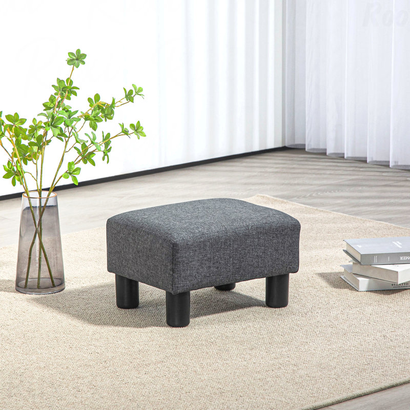 Small Linen Fabric Upholstered Ottoman Foot Rest - Cube Shape With Plastic Legs, Gray