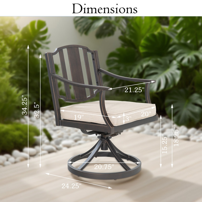 Chaises de patio pivotantes en aluminium avec coussins Sunbrella®