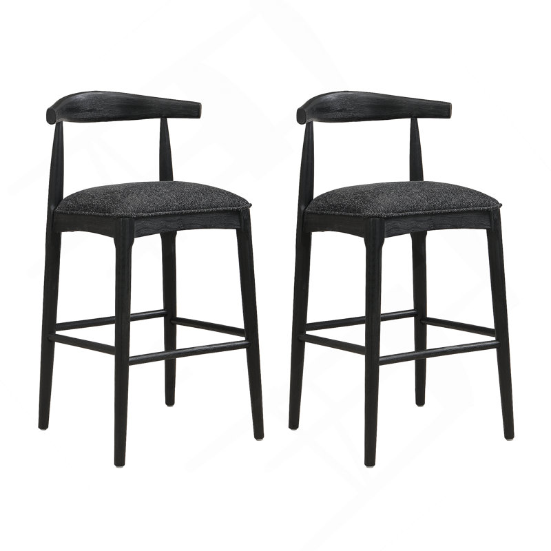 Charmant ensemble de 2 tabourets de comptoir à dossier en échelle de style campagnard avec siège rembourré neutre et pieds fuselés