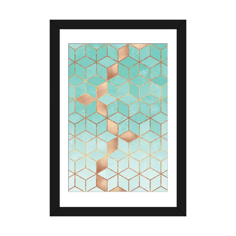 « mou gradient aquamarine », impression sur toile, Papier beaux-arts encadré noir, Blanc, H 32 po x l 24 po x P 1 po