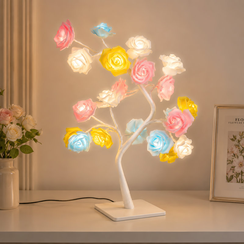Decorative Rose Tree Table Lamp With LED Flower Lights