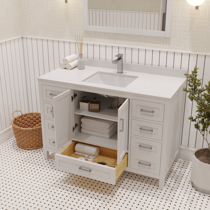 Rooh 48'' Single Bathroom Vanity with Quartz Top, White