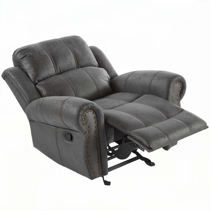 Faulks Manual Glider Recliner with Nailhead Trim, Slate Microfiber