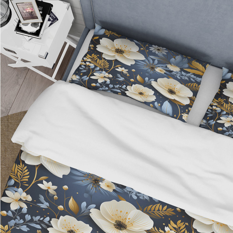 Ensemble de housse de couette en microfibre bleu et beige, Housse de couette simple + 1 taie décorative stan