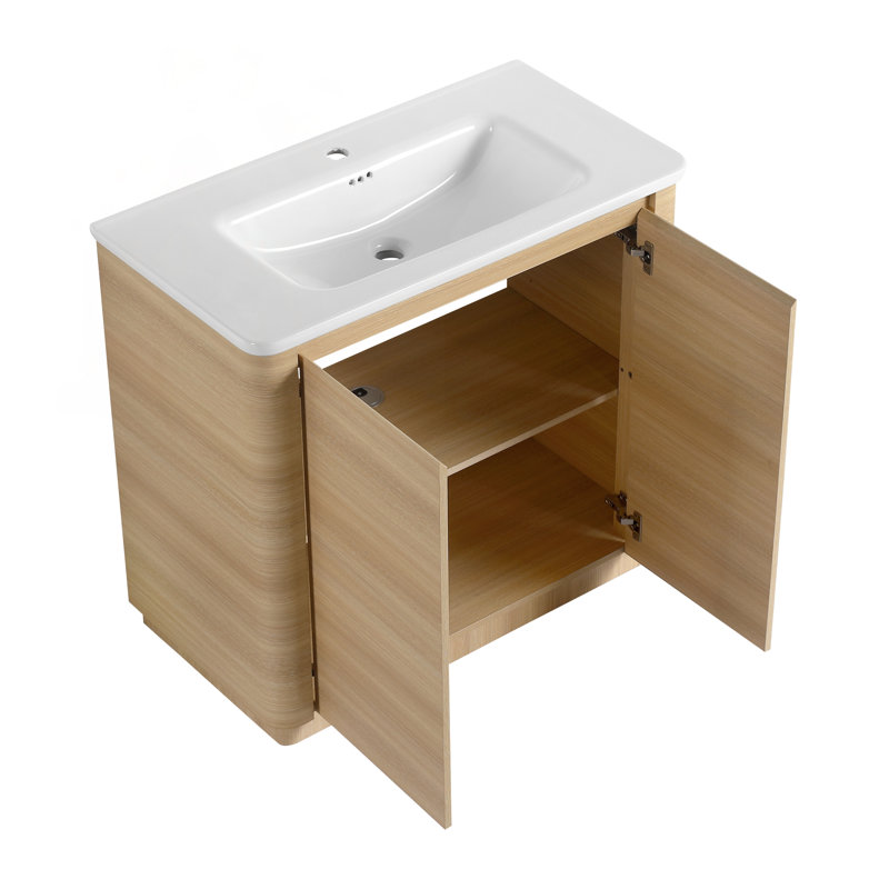 Meuble-lavabo autoportant de 36 pouces avec lavabo en céramique blanche et portes à fermeture en douceur, fabrication en contreplaqué durable
