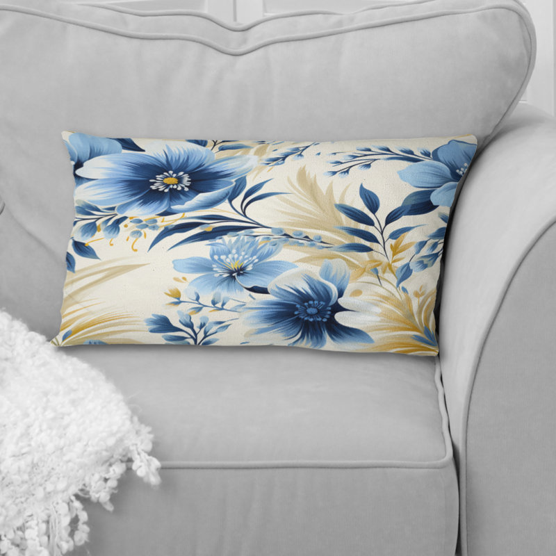 Fleurs bleues et blanches Retreat III - coussin à imprimé floral