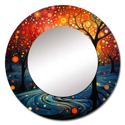 Colorful Meditation Transcendence Pointillism Dot II - Meditation Wall Mirror, Traditional Round Decorative Mirror, Printed Metal Art