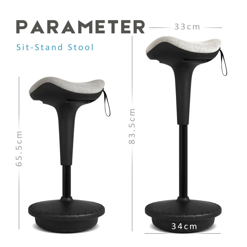 Adjustable Height Ergonomic Industrial Stool with Footrest, Grey