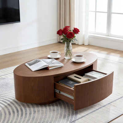 Table basse ovale en noyer foncé 47,24 po, panneau de fibres à densité moyenne avec tiroir pour le salon
