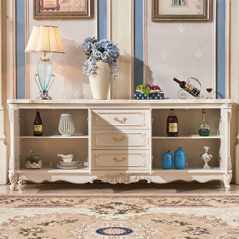 Buffet de table en bois fritté blanc, H 34,65 po x l 94,49 po x P 17,72 po