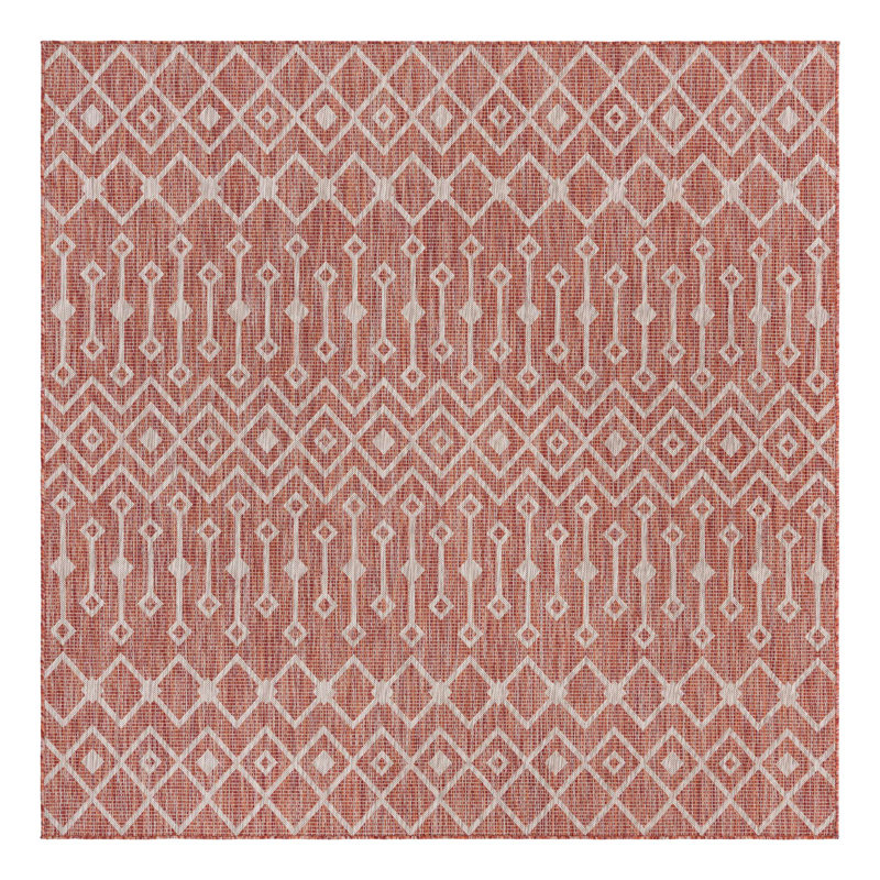 Tapis rouge rouille intérieur / extérieur Julieta, Carré 13 pi