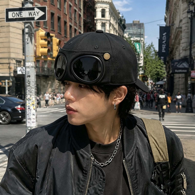 Lunettes de soleil de style lampe fantôme, casquette de baseball de rue, Noir