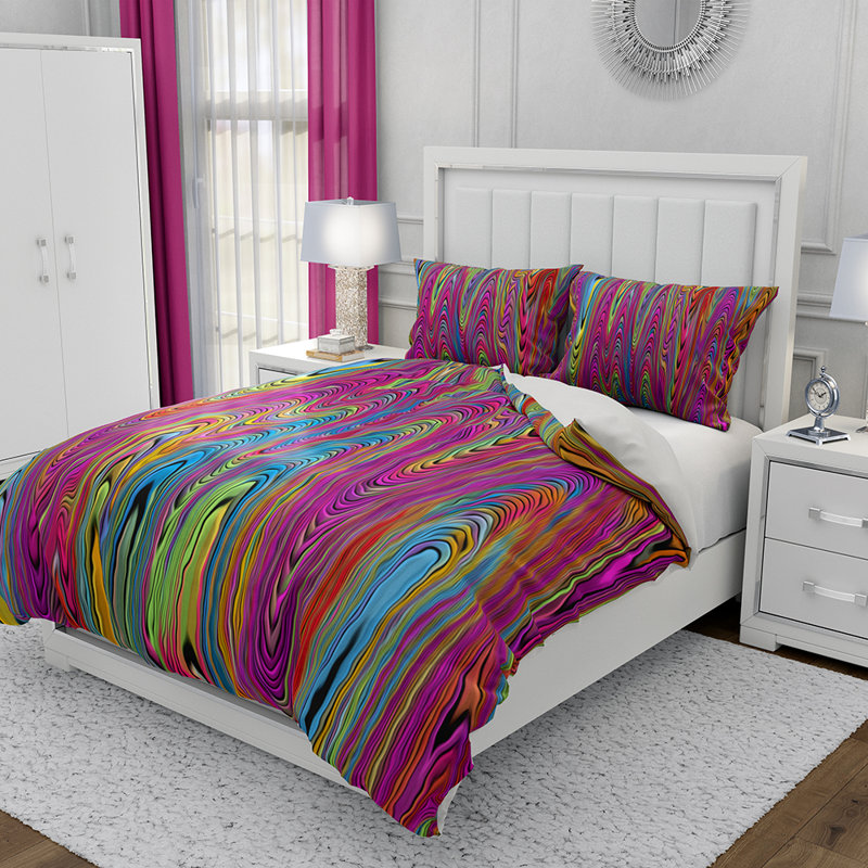 Ensemble de housse de couette et insert 5 pièces en microfibre multicolore, Housse de couette grand + 2 taies d'oreiller