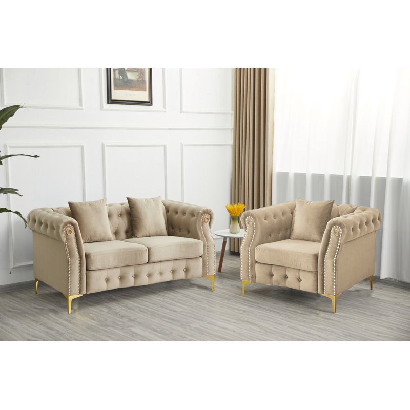 Ensemble de salon 2 pièces en velours, Beige