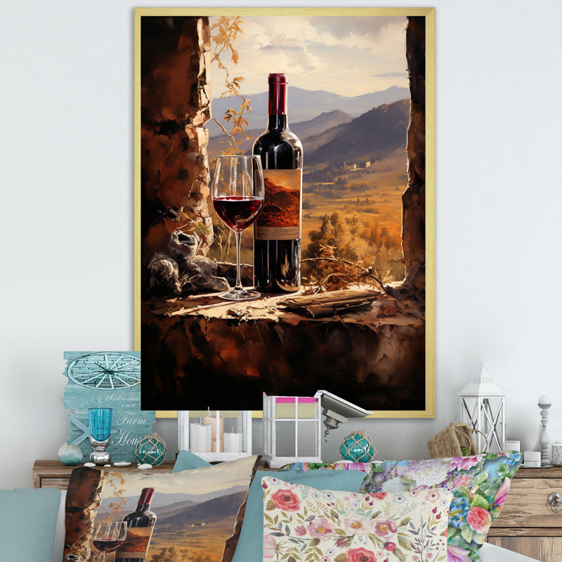 Rioja Resonance - Wine Wall Art, 40" H x 30" W x 1.5" D, Gold Single Picture Framed