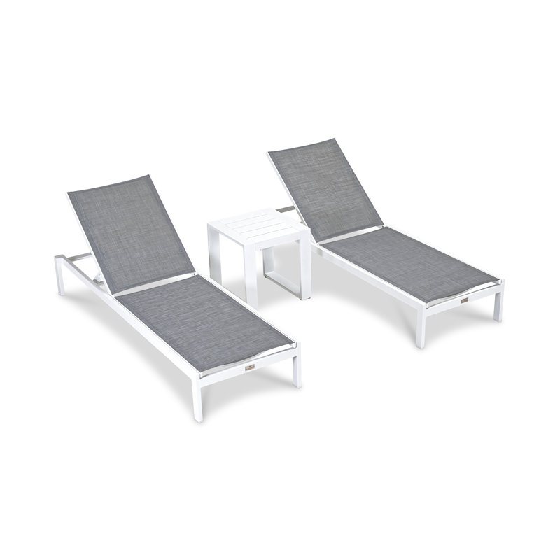 Lift 3 Piece Chaise Lounge Set - Black/Black, White Frame/Gray Cushion