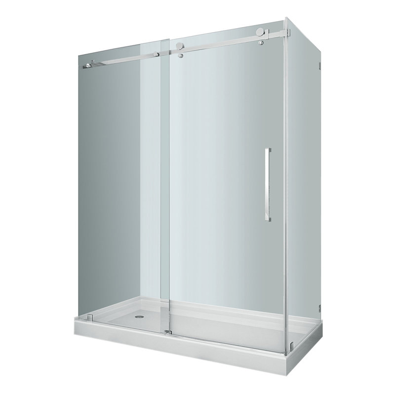 Cabine de douche rectangulaire sans cadre à porte coulissante avec base incluse l 60 po x P 35 po x H 77,5 po Moselle, Gauche