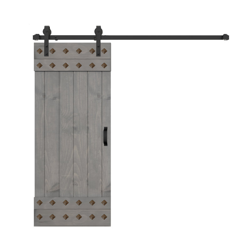 Mid-Century Modern Dark Walnut Solid Wood Barn Door Kit with Matte Black Hardware