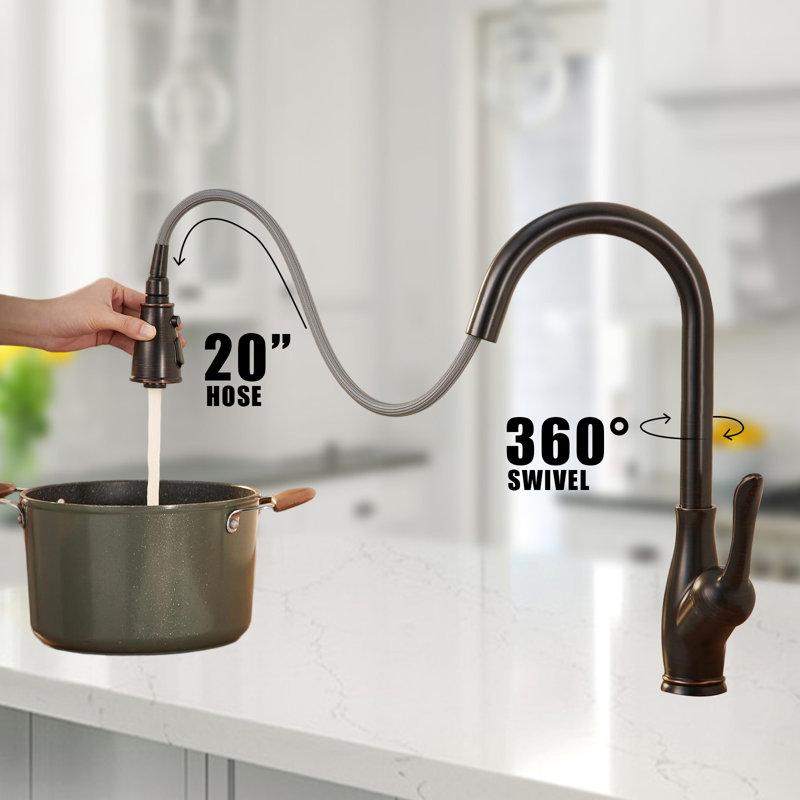 Kitchen Faucet With Pull-Down Sprayer, Kitchen Sink Faucet With Magnetic Butt Spray 3 Function, 1 Hole And 3 Holes