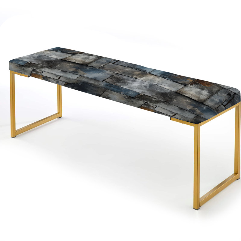 Industrial Concrete Wall Illusion - Brick Upholstered Gold Bench