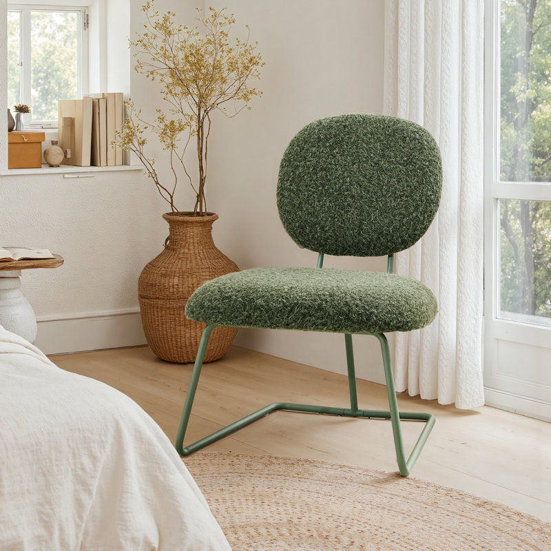 Striking Armless Accent Chair, Green Polyester