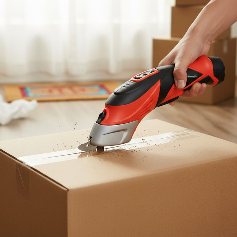Ciseaux électriques sans fil avec deux pales - Tissu, cuir, tapis, carton et coupe-boîte - Batterie rechargeable au Lithium-Ion 3,6 V par Stalwart (rouge)
