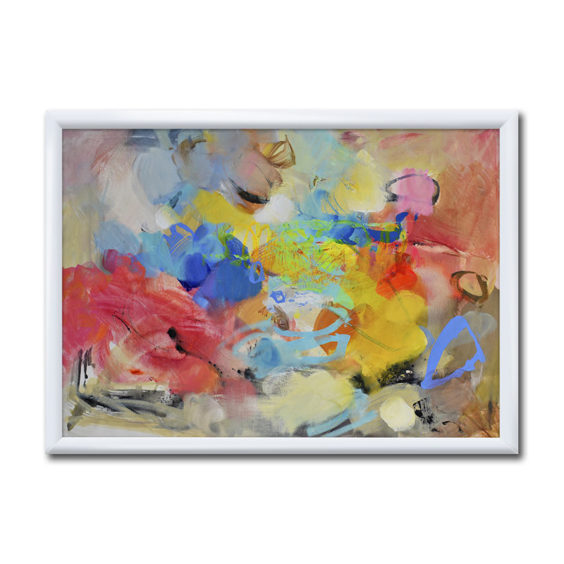 «Blue and Yellow Color Spatters III», reproduction d'art sur toile encadrée, H 30 po x l 40 po x P 1,5 po, Cadre blanc