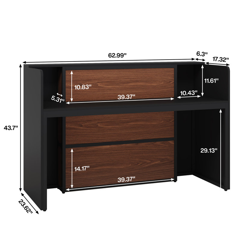 Bureau de réception rectangulaire en bois d'ingénierie, Brun / noir