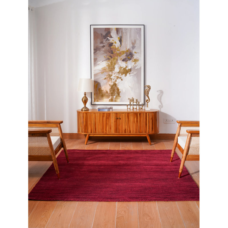 Manns Hand Knotted Loom Wool Eco-Friendly Area Rugs - 8' x 8', Square, Dark Red Color, Plain Solid Design, High Pile Thick Handmade Anti Skid Area Rugs for Living Room, Bed Room