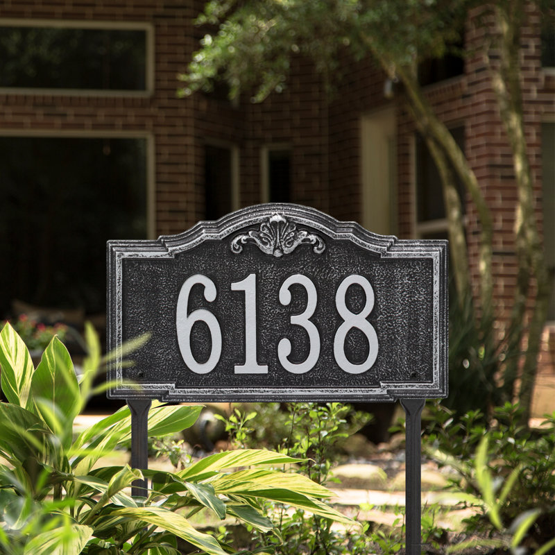 Gatewood Personalized Standard 1-Line Lawn Address Sign, Black/Silver, Yes