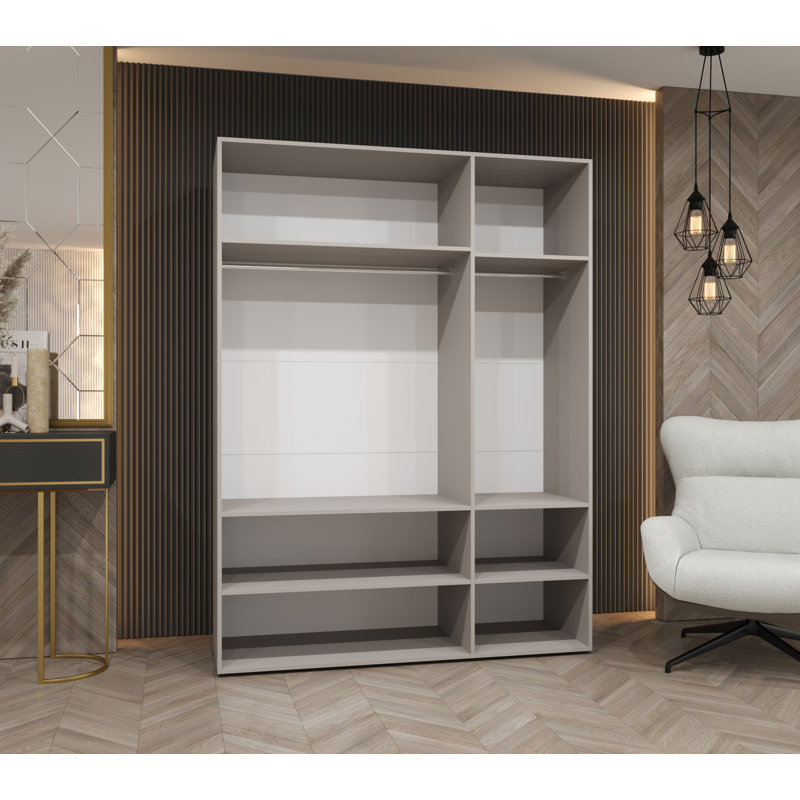 Manufactured Wood Wardrobe, white matt + handles: black