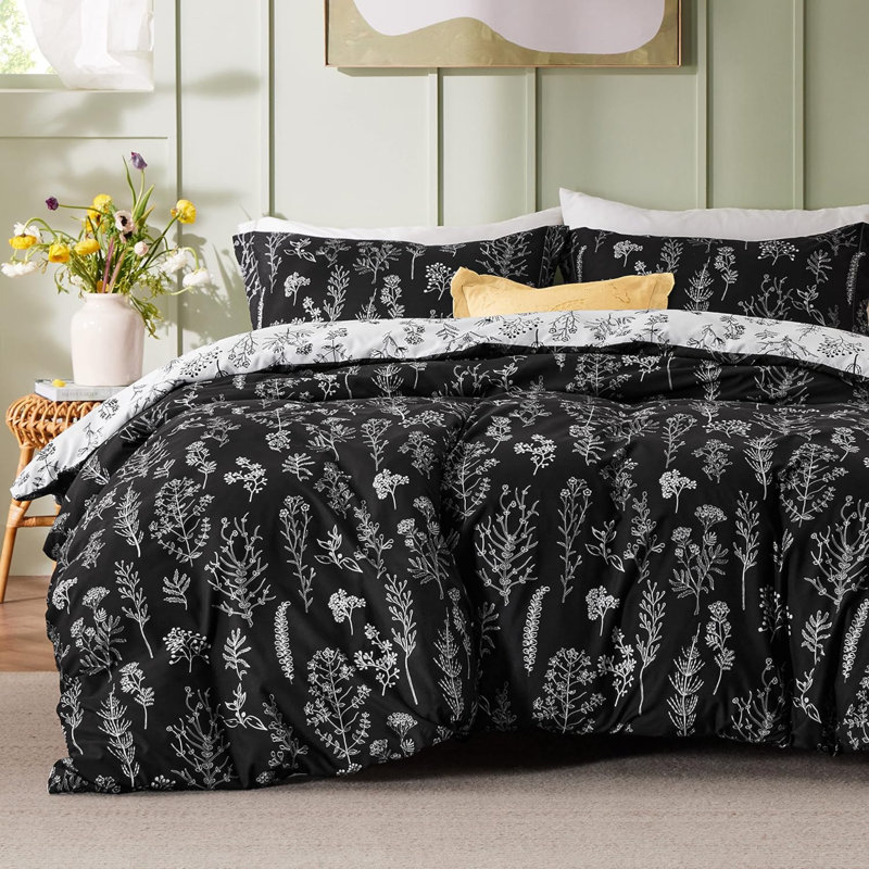 Ensemble d'édredon pour grand lit - édredon, ensembles d'édredon à motif floral mignon, 3 pièces, 1 édredon réversible doux à fleurs botaniques et 2 taies décoratives