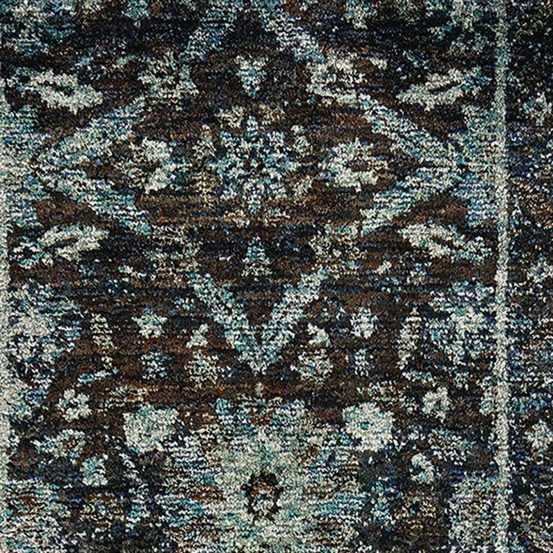 Tapis de couloir oriental bleu marine et bleu 2 pi x 10 pi résistant aux taches