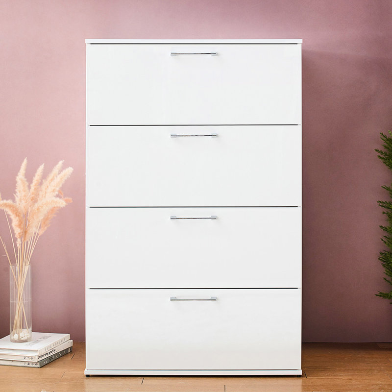 White Glossy Chest With Extra-Depth Drawers For Belongings Bliss Four Jumbo In Finish - Extra Deep Drawer Storage Capacity, Full Extension Bearing Slide System, Water & Heat Structure, Stain Scratch