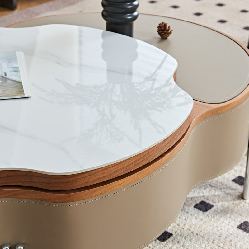 43.3" Swivel Lift‑Top Coffee Table Faux Leather Upholstered with Storage -Stainless Steel Legs