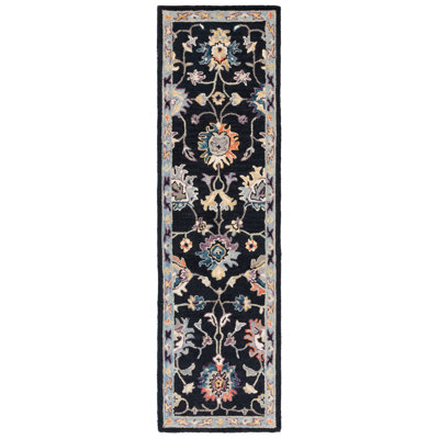 Shiverick Tufted Wool/Cotton Performance Floral Rug in Black/Blue
