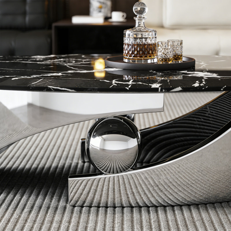 Table basse italienne en marbre minimaliste, Noir / blanc, H 15,7 po x L 47,2 po x l 23,6 po